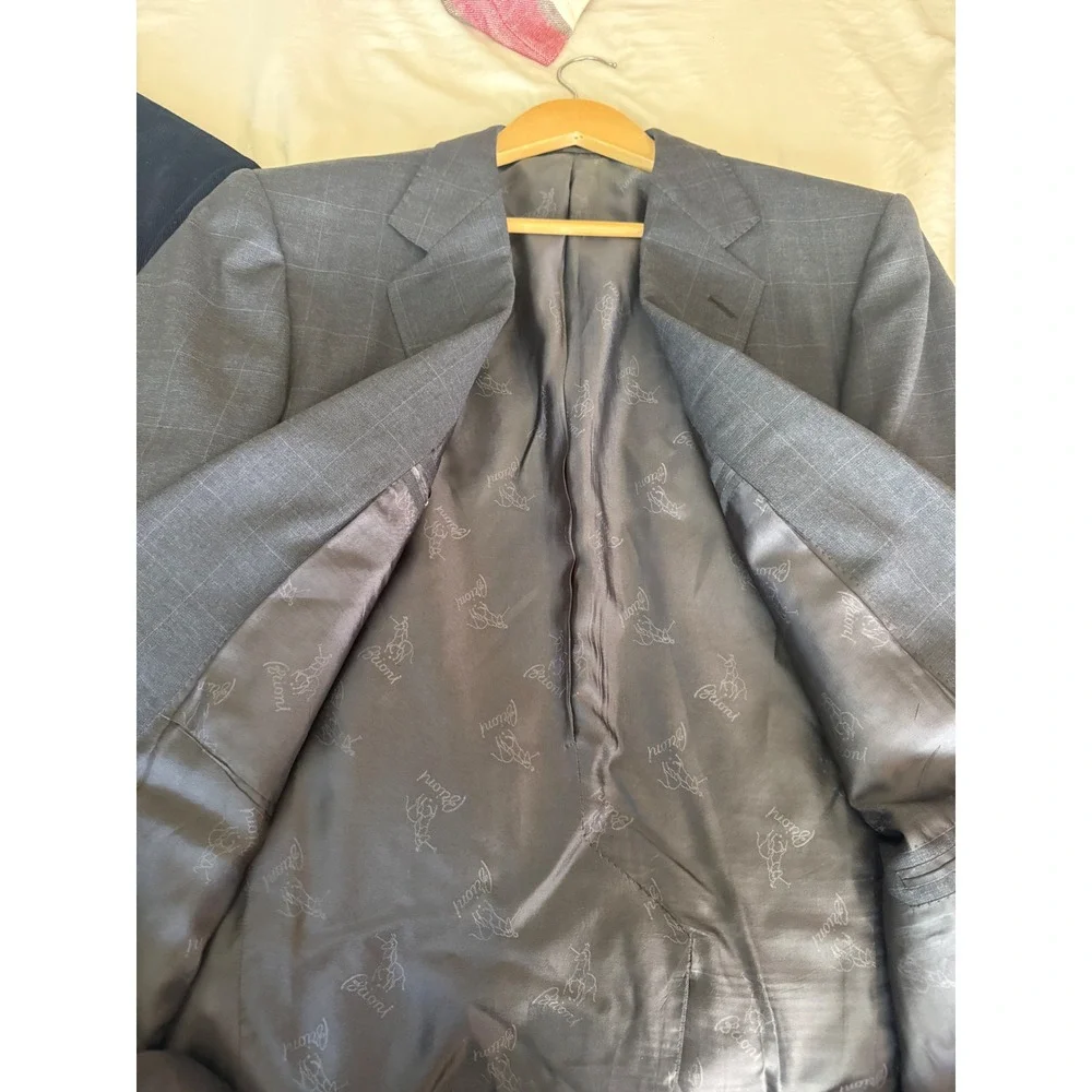 Brioni Wool Windowpane Blazer 44L Made In‎ Italy 2 Button Luxury Modern Tailored